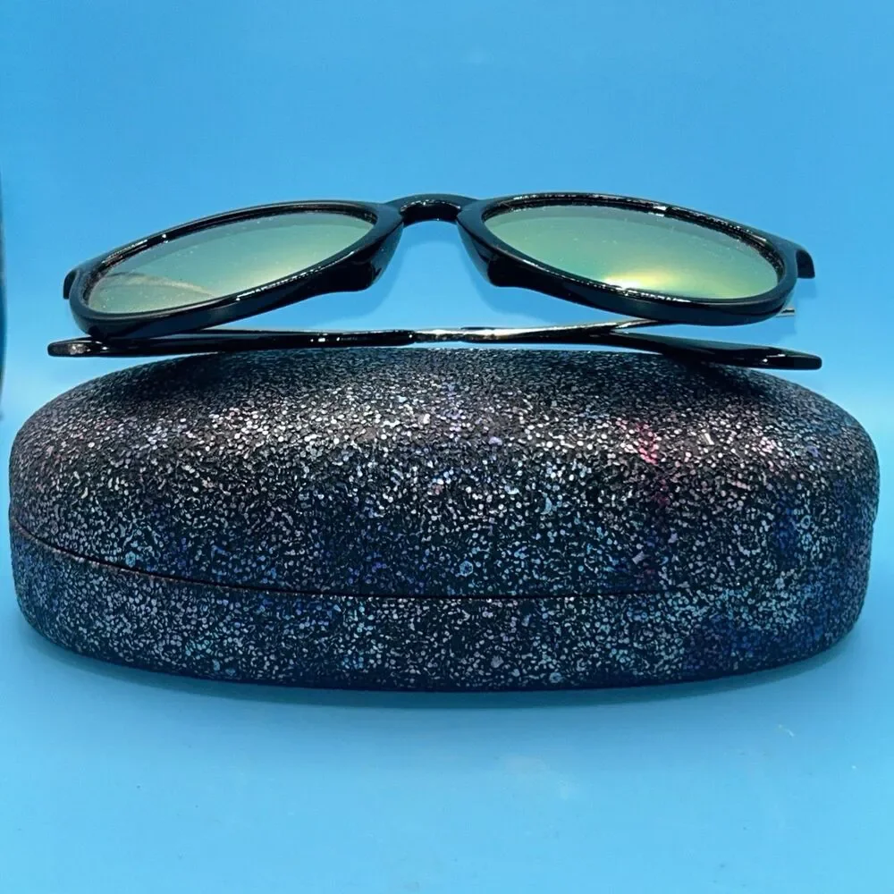 Mirror Sunglasses +Oversized Purple Glitter Glam Clamshell Case Clutch 52-18-140